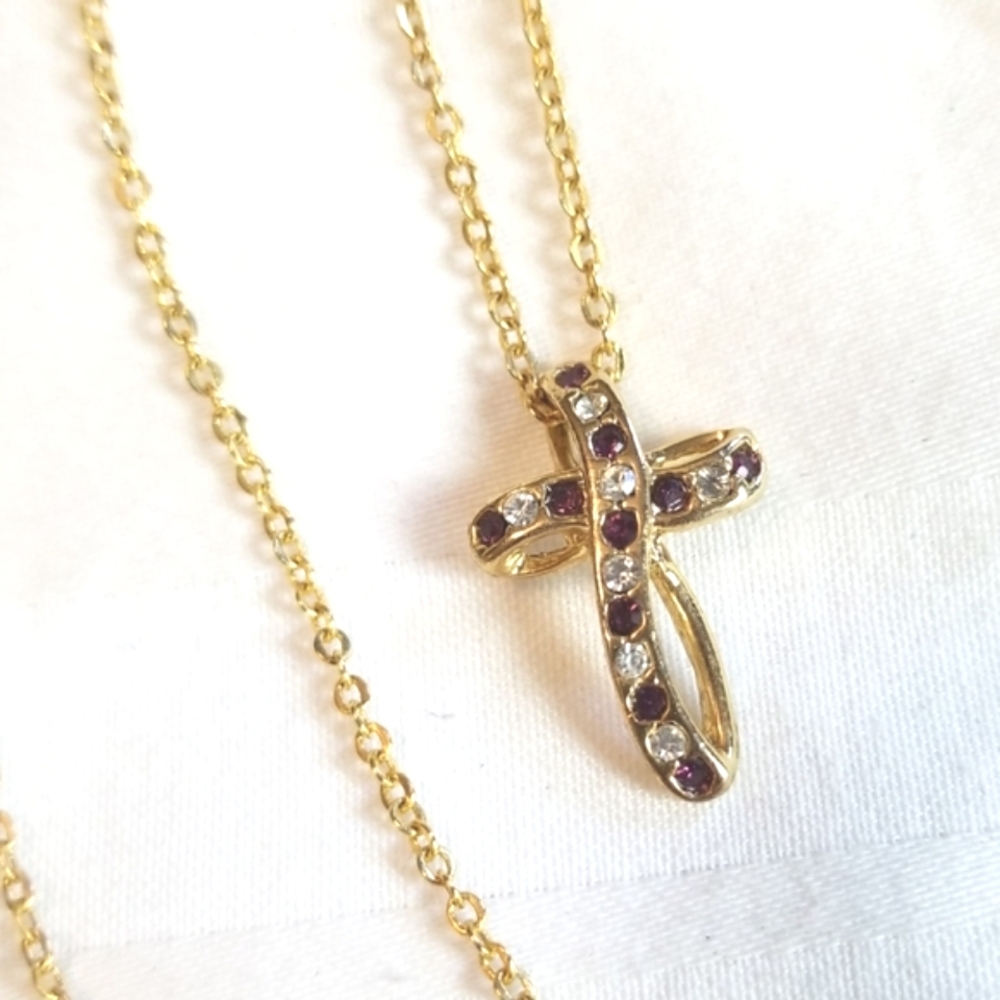 Gold Rhinestone Cross Necklace